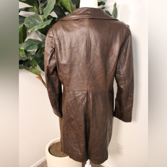 Vintage 1970s Olympic USA Genuine Leather Car Coat / Trench Coat - M/L - Picture 3 of 17